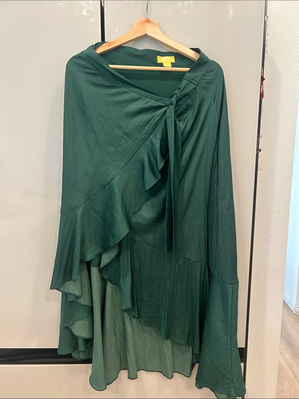 Anthropologie Dark Green Asymmetrical Ruffle Midi Skirt
